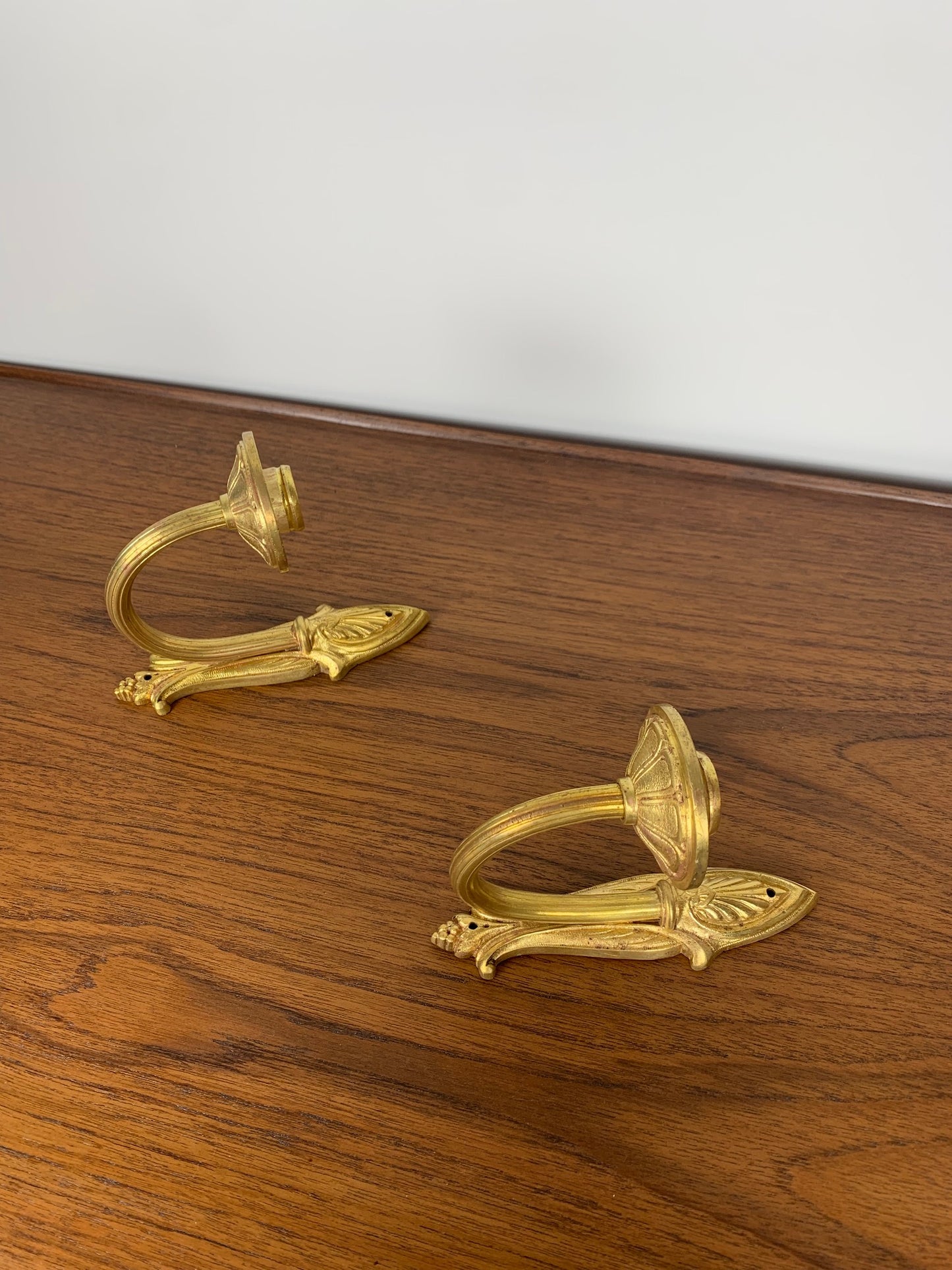 Pair of brass candle wall sconces, neoclassical style