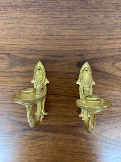 Pair of brass candle wall sconces, neoclassical style