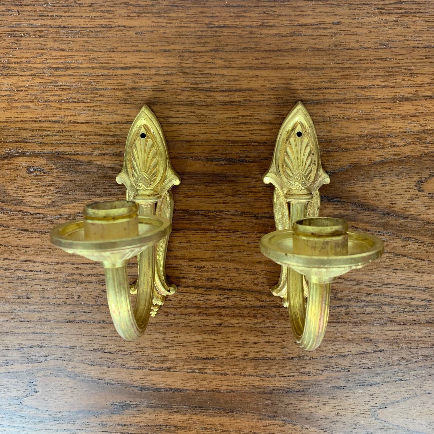 Pair of brass candle wall sconces, neoclassical style