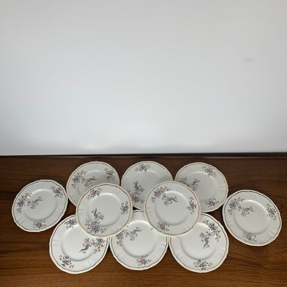 Set of 10 dessert plates, "Chantilly" model by Longchamp, 1950/60