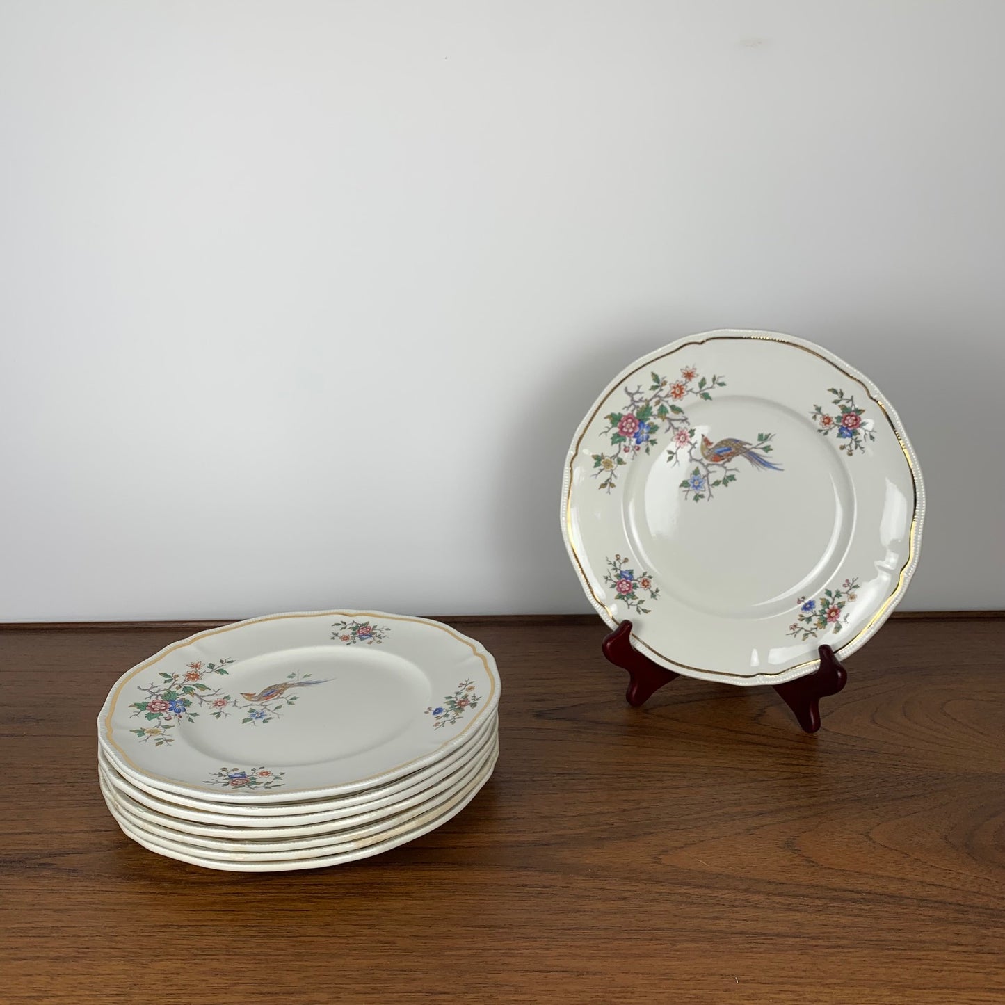 Set of 8 flat plates, "Chantilly" model by Longchamp, 1950/60