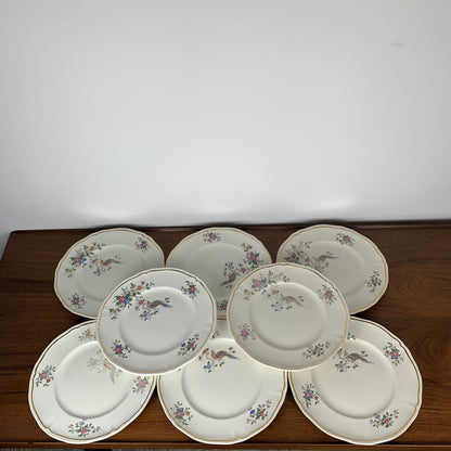 Lot de 8 assiettes plates modèle "Chantilly" par Longchamp, 1950/60