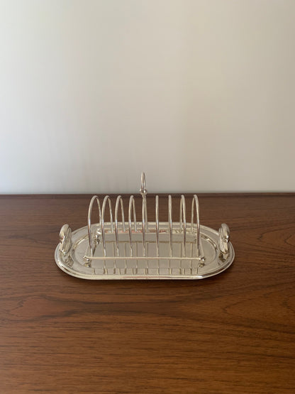 Silver metal toast rack with tray, 1970