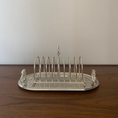 Silver metal toast rack with tray, 1970