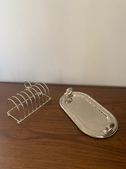 Silver metal toast rack with tray, 1970