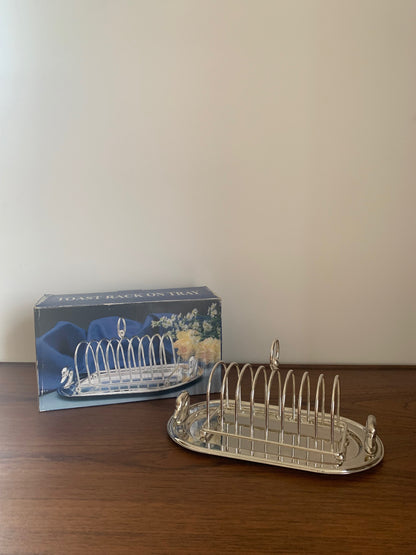 Silver metal toast rack with tray, 1970