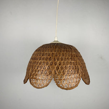 Flower-shaped pendant light, woven rattan, 1970