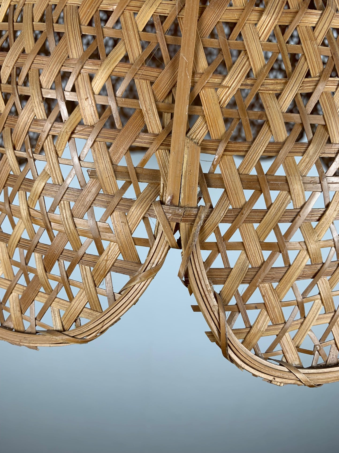 Flower-shaped pendant light, woven rattan, 1970