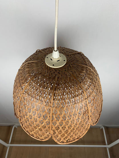 Flower-shaped pendant light, woven rattan, 1970