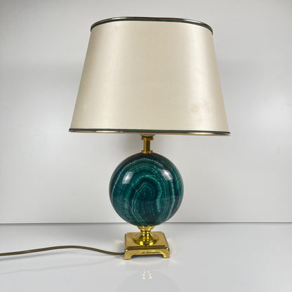 Table lamp by Maison Le Dauphin in brass and imitation green malachite, 1980