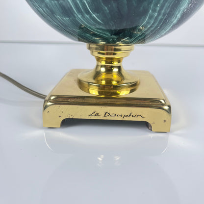 Table lamp by Maison Le Dauphin in brass and imitation green malachite, 1980