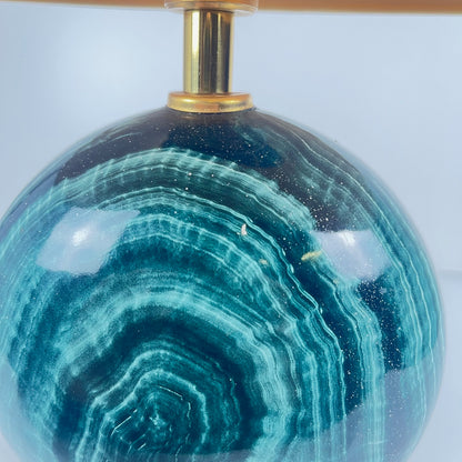 Table lamp by Maison Le Dauphin in brass and imitation green malachite, 1980