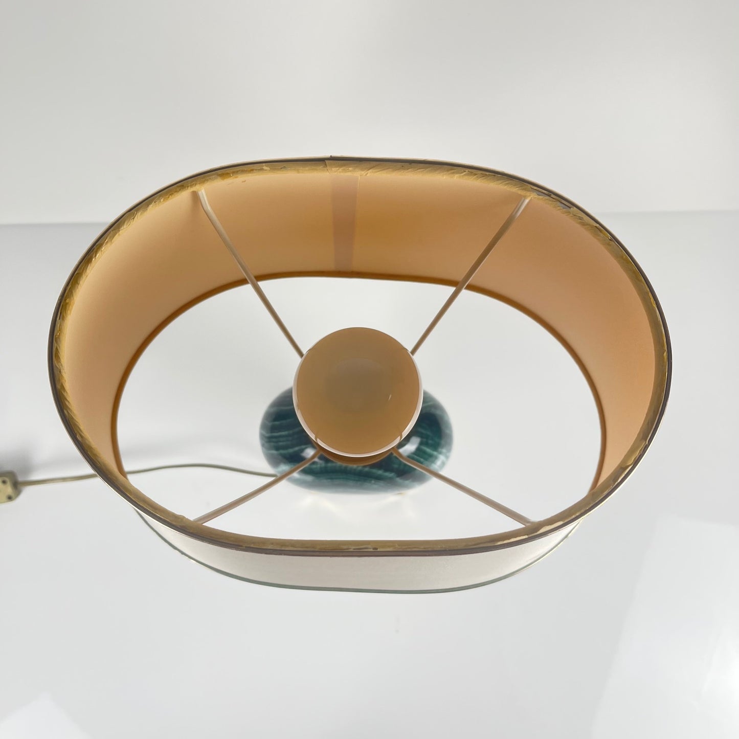 Table lamp by Maison Le Dauphin in brass and imitation green malachite, 1980