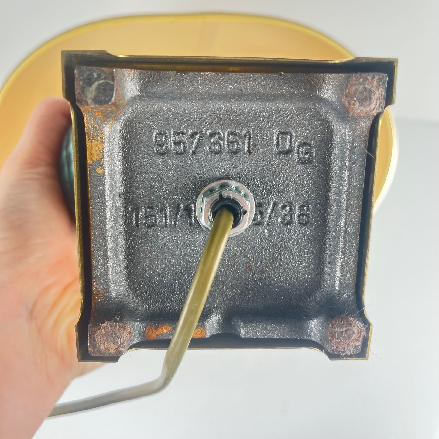 Table lamp by Maison Le Dauphin in brass and imitation green malachite, 1980