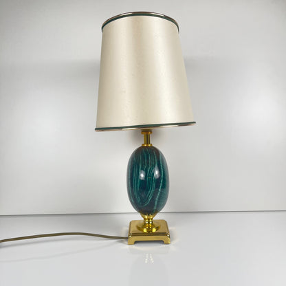 Table lamp by Maison Le Dauphin in brass and imitation green malachite, 1980
