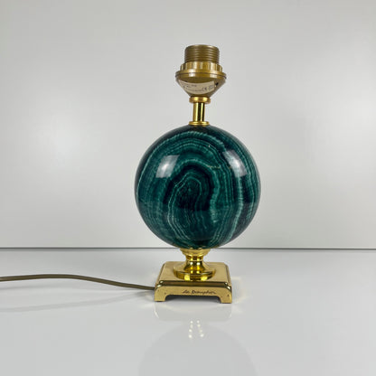 Table lamp by Maison Le Dauphin in brass and imitation green malachite, 1980