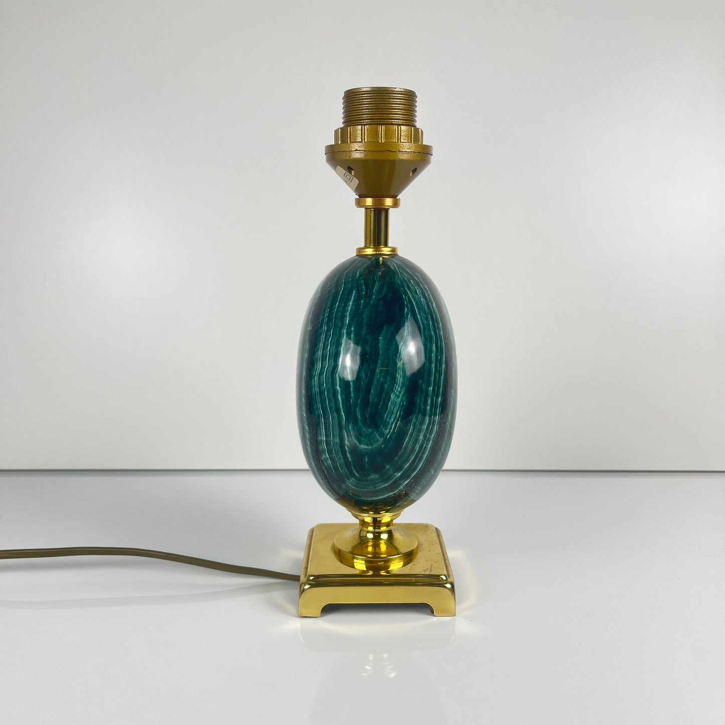 Table lamp by Maison Le Dauphin in brass and imitation green malachite, 1980