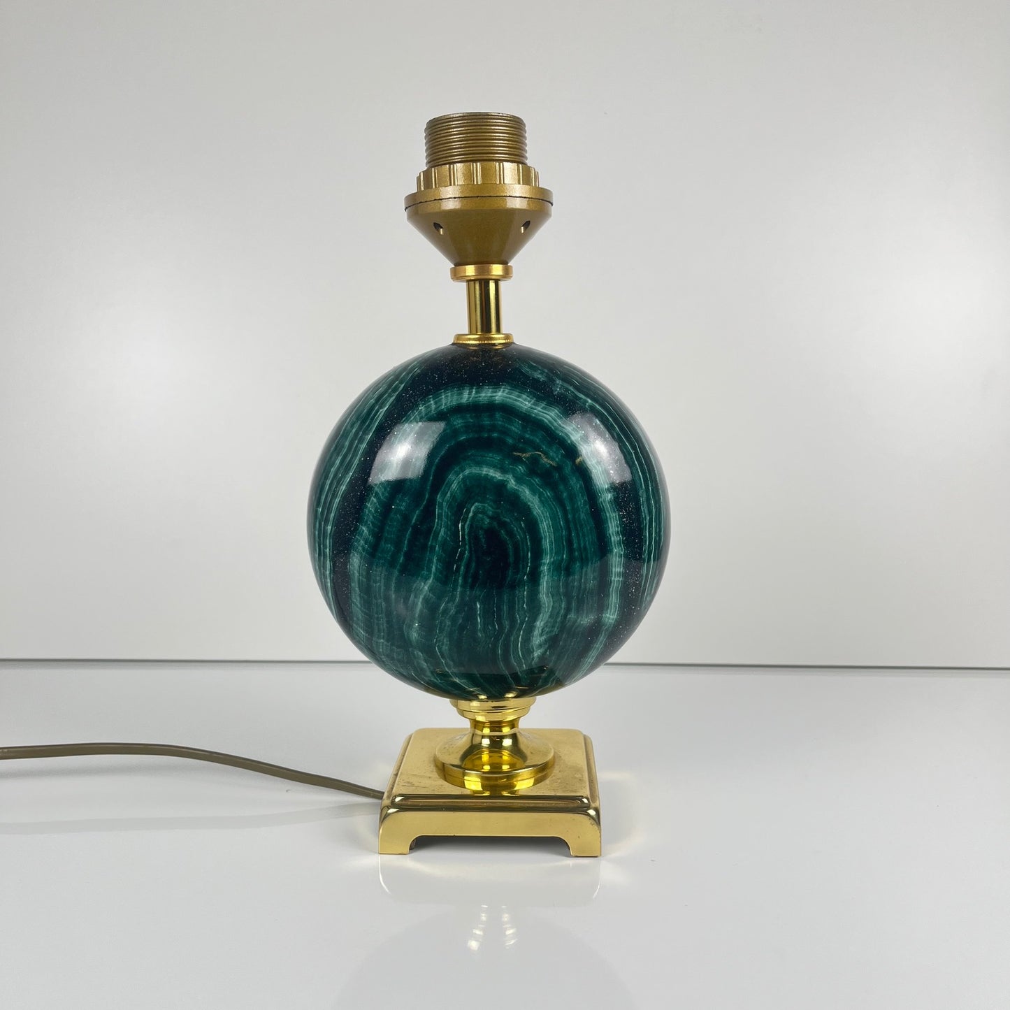 Table lamp by Maison Le Dauphin in brass and imitation green malachite, 1980