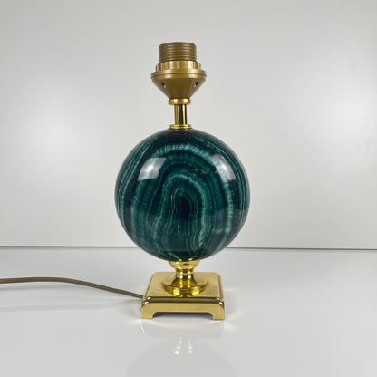 Table lamp by Maison Le Dauphin in brass and imitation green malachite, 1980