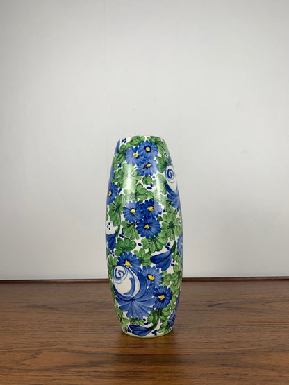 Vase Italien San Marino Titano, motif floral vert et bleu, MCM