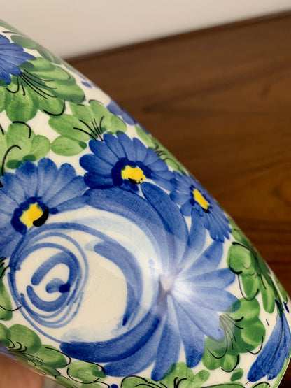 Vase Italien San Marino Titano, motif floral vert et bleu, MCM