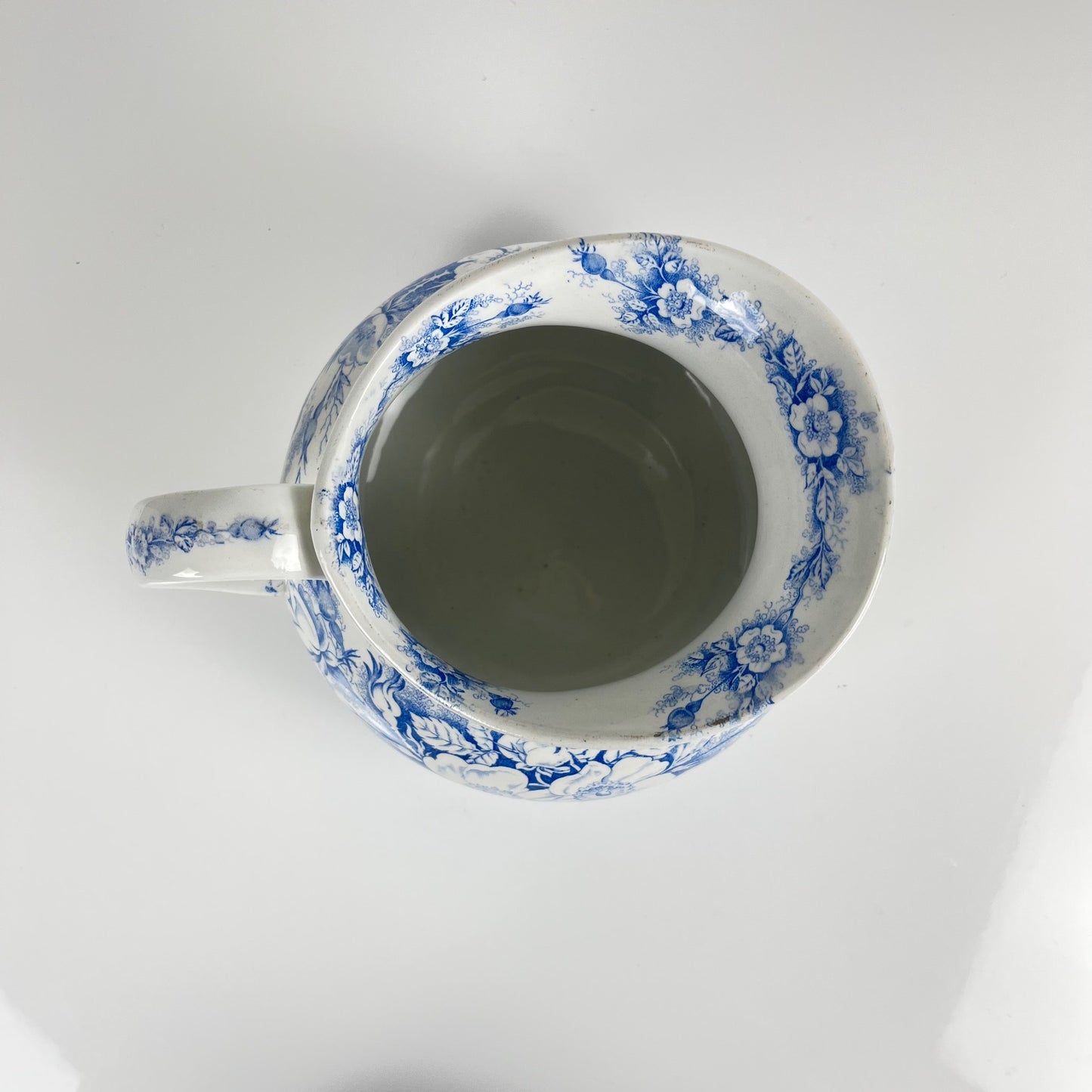 Chubby pitcher, antique KG Lunéville wash jug, blue with floral pattern, late 19th - early 20th century