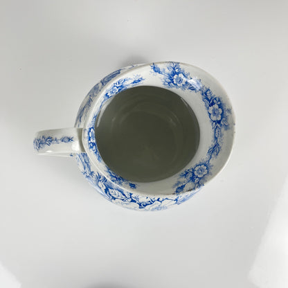 Chubby pitcher, antique KG Lunéville wash jug, blue with floral pattern, late 19th - early 20th century