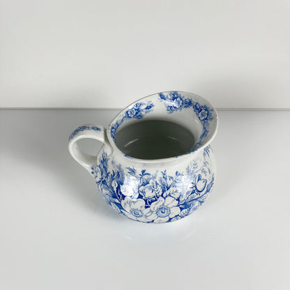 Chubby pitcher, antique KG Lunéville wash jug, blue with floral pattern, late 19th - early 20th century