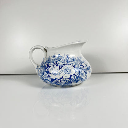 Chubby pitcher, antique KG Lunéville wash jug, blue with floral pattern, late 19th - early 20th century
