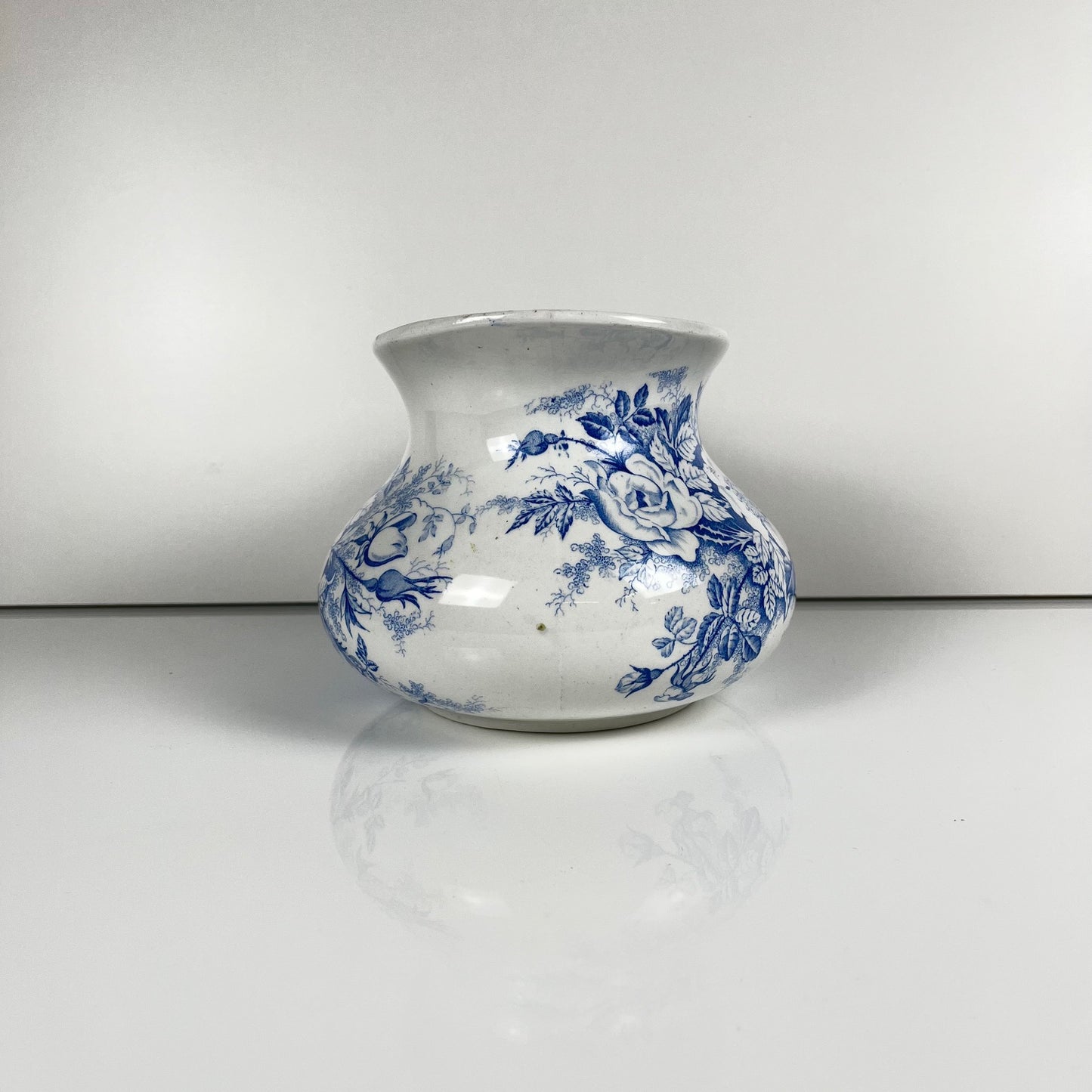 Chubby pitcher, antique KG Lunéville wash jug, blue with floral pattern, late 19th - early 20th century