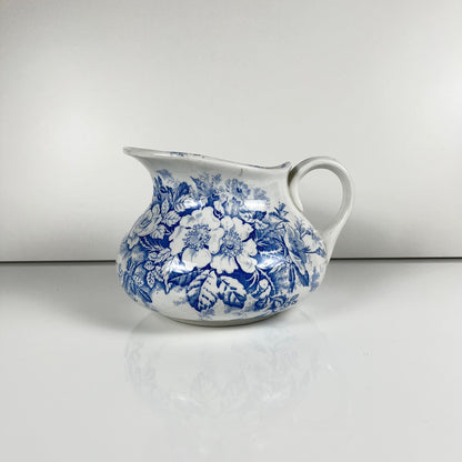 Chubby pitcher, antique KG Lunéville wash jug, blue with floral pattern, late 19th - early 20th century