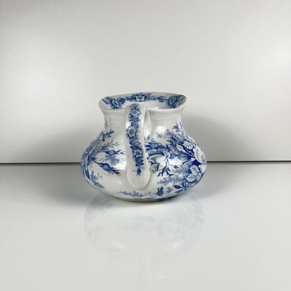 Chubby pitcher, antique KG Lunéville wash jug, blue with floral pattern, late 19th - early 20th century