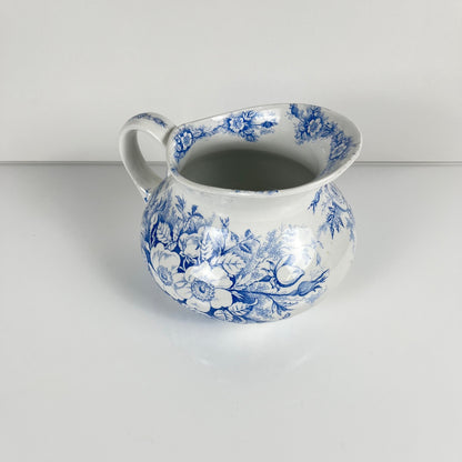 Chubby pitcher, antique KG Lunéville wash jug, blue with floral pattern, late 19th - early 20th century