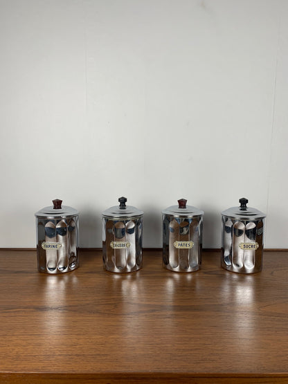 Lot de 4 pot de conservation des année 1950 en cuivre chromé , DAB
