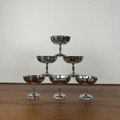 Lot de 6 coupes à glace / dessert en inox, forme de "fleur"