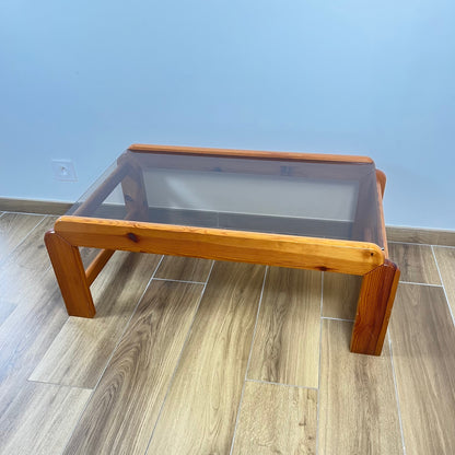 Coffee table in pine with a smoked glass top, 1970/80