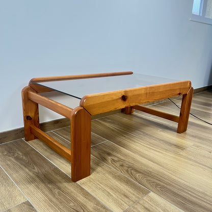 Coffee table in pine with a smoked glass top, 1970/80