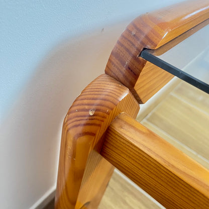 Coffee table in pine with a smoked glass top, 1970/80