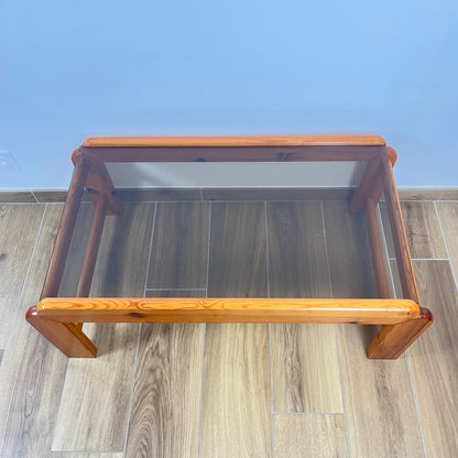 Coffee table in pine with a smoked glass top, 1970/80