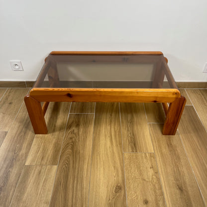 Coffee table in pine with a smoked glass top, 1970/80