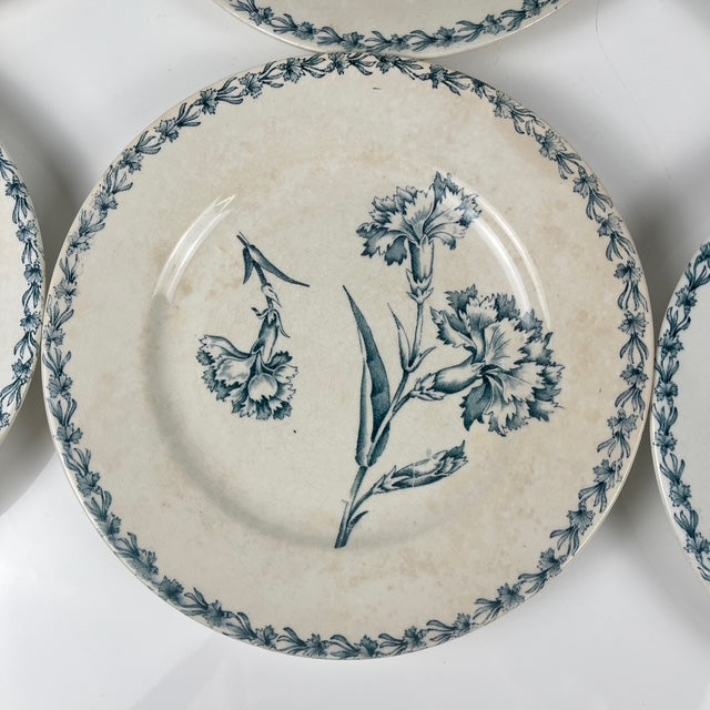 Set of 6 dessert plates, "Oeillet" pattern, KG Lunéville, ironstone, 19th century