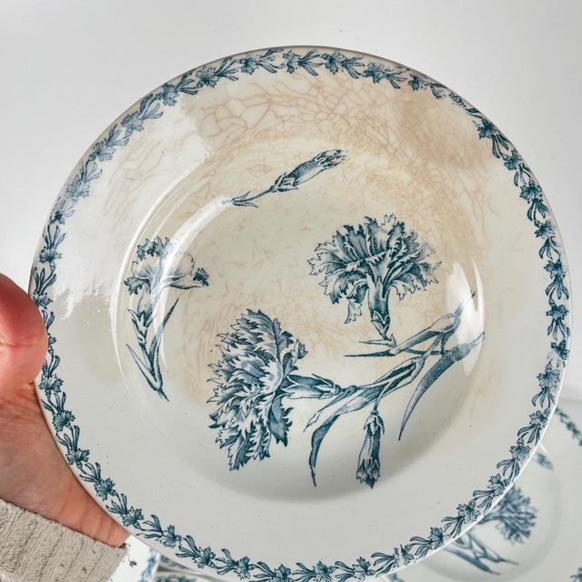 Set of 8 soup plates, "Oeillet" pattern, KG Lunéville, ironstone, 19th century