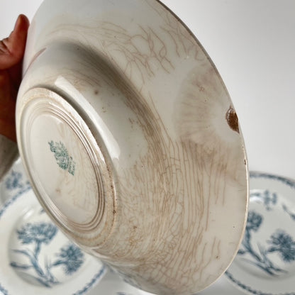 Set of 8 soup plates, "Oeillet" pattern, KG Lunéville, ironstone, 19th century