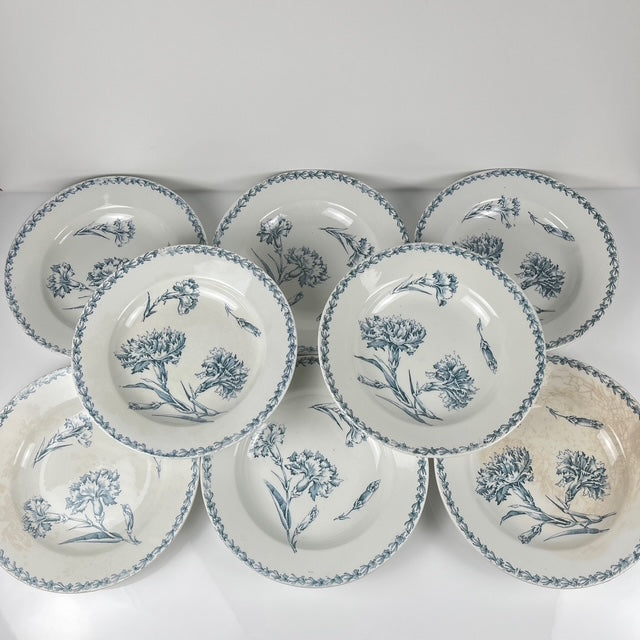 Set of 8 soup plates, "Oeillet" pattern, KG Lunéville, ironstone, 19th century
