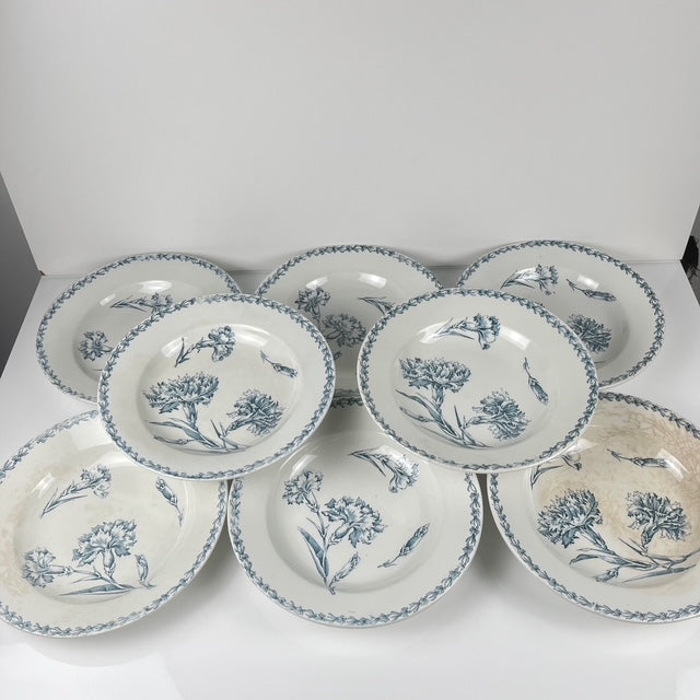 Set of 8 soup plates, "Oeillet" pattern, KG Lunéville, ironstone, 19th century