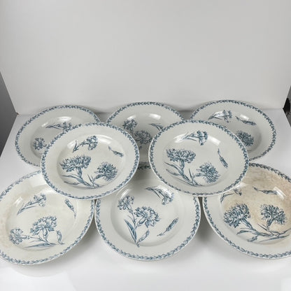 Set of 8 soup plates, "Oeillet" pattern, KG Lunéville, ironstone, 19th century