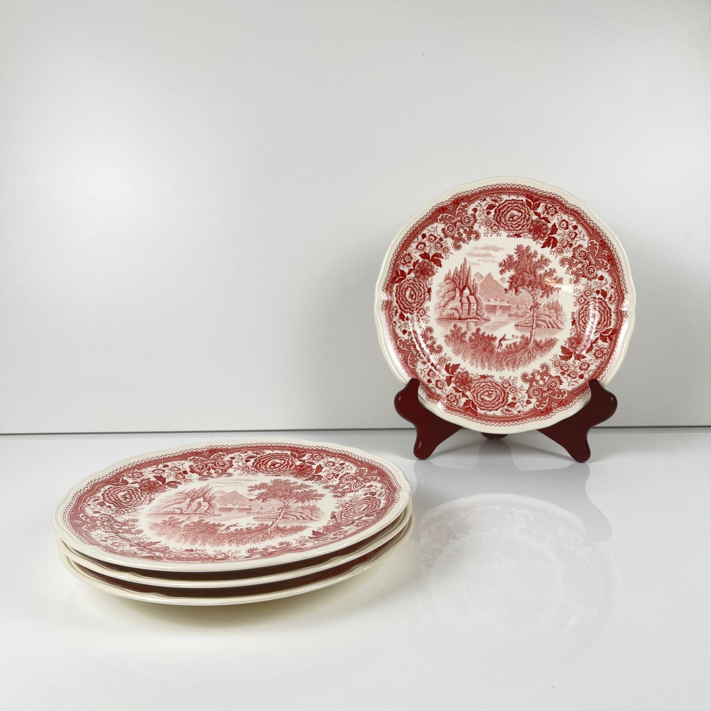 Set of 4 "Burgenland" dessert plates, Villeroy & Boch, red