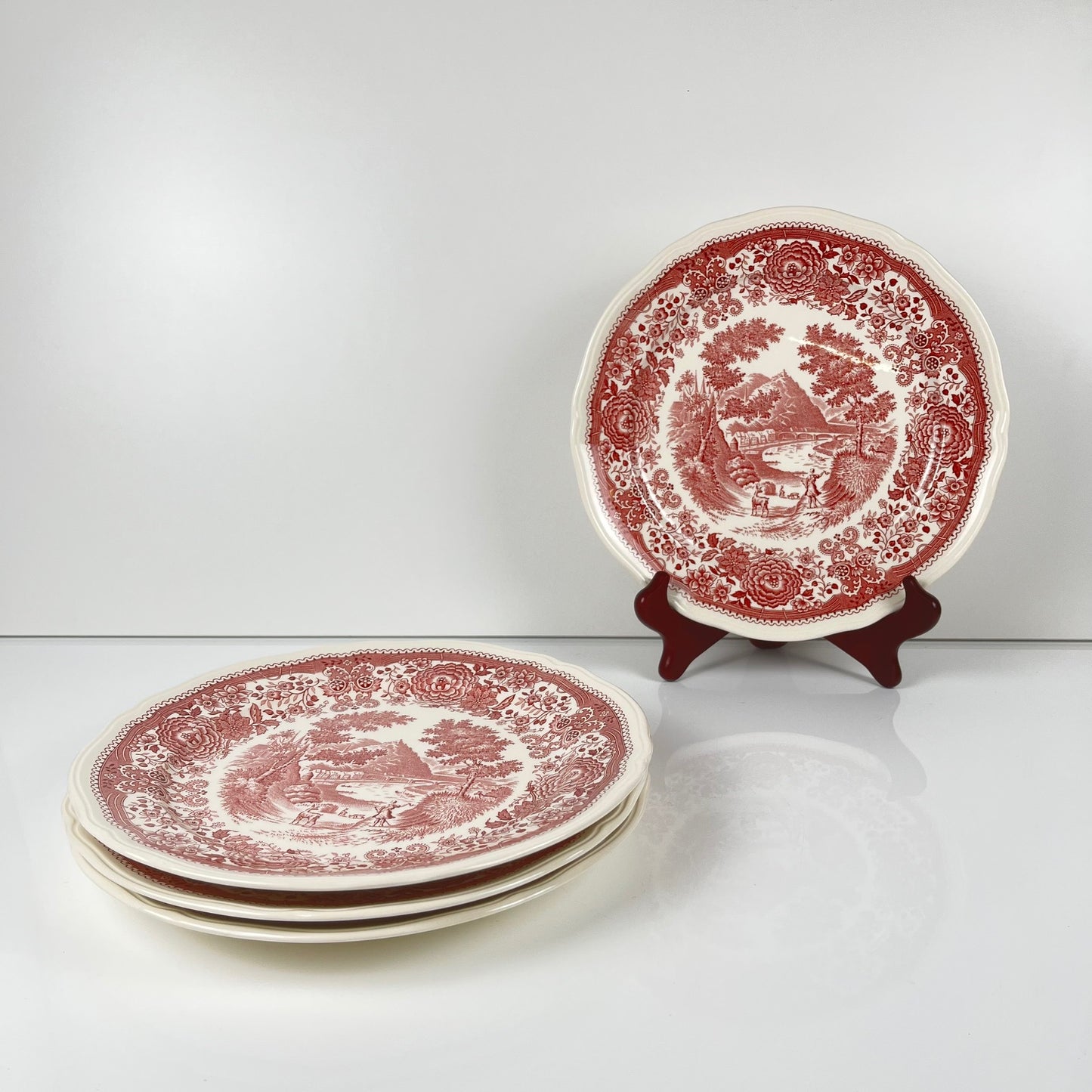Set of 4 "Burgenland" dinner plates, Villeroy & Boch, red