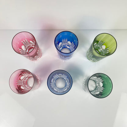 Lot de 6 verres Long drink en cristal doublé coloré , Années 1970, Europe de l'Est