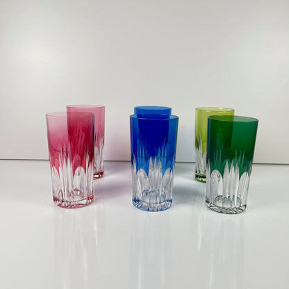 Lot de 6 verres Long drink en cristal doublé coloré , Années 1970, Europe de l'Est